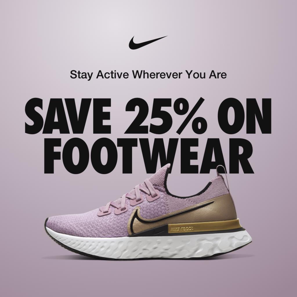 Nike.com on Twitter: "Save 25% on shoes to stay active wherever you are. Code LOGIN25—ends 4.8. Exclusions apply. Shop https://t.co/Nlwysa7WE8 https://t.co/81Tlij6oJK" Twitter