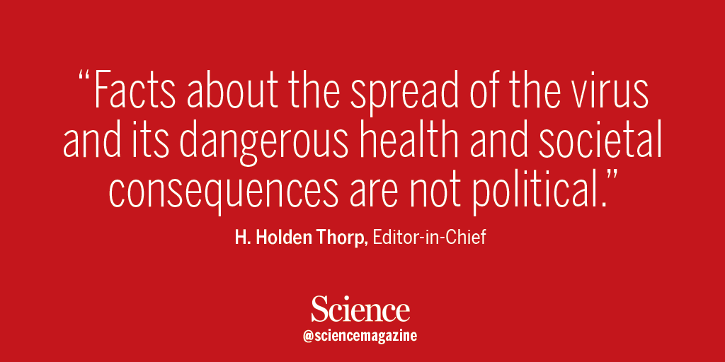 ScienceMagazine's tweet photo. “The nationalism that now has flared up around the White House threatens to undermine the effort to manage a global crisis... The only way we can get a handle on the situation is with international collaboration.” @hholdenthorp #COVID19 #coronavirus https://t.co/bTgYSJtodC https://t.co/neUeRewHT4