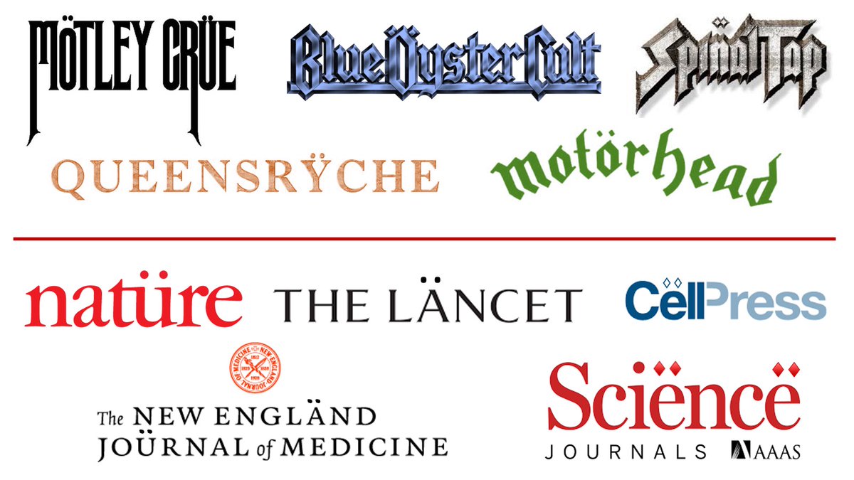 A 'metal umlaut' is a phonetically irrelevant diacritic used gratuitously or decoratively over letters in the names of some heavy metal bands A journal's impact factor could skyrocket with similar creative marketing @nature @TheLancet @CellCellPress @nejm @ScienceMagazine