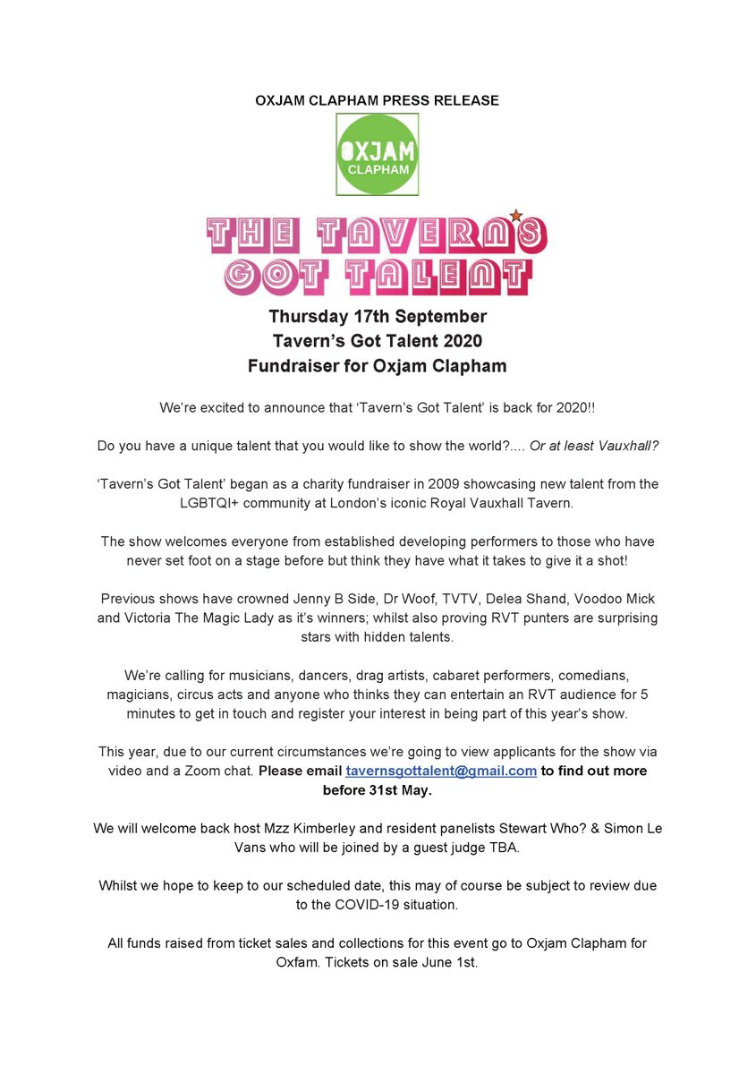 Our 'Tavern's Got Talent' fundraiser at the historic <a href="/thervt/">Royal Vauxhall Tavern</a> is back!! FInd our more here:  youtu.be/v5It6oXV5iQ