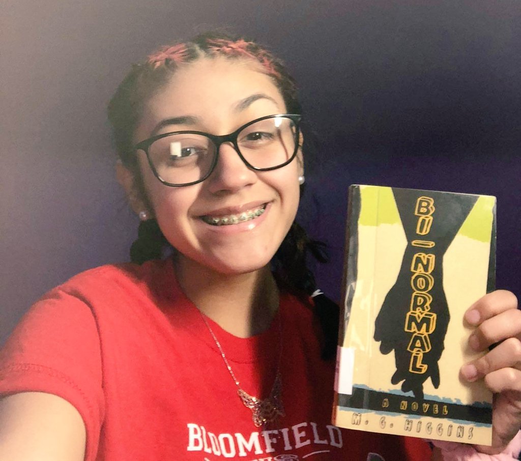 BengalLibrary's tweet photo. Sophomore Michelle just finished BI-NORMAL by M. G. Higgins and gives it ⭐⭐⭐⭐s, calling it "real, engaging, and life-like." 

Send in your book selfies! BONUS: Review the book by filling out the short form linked in my bio.
#BlfdBengalsRead
#BloomfieldBengalsLife https://t.co/pGlNsCXjHm