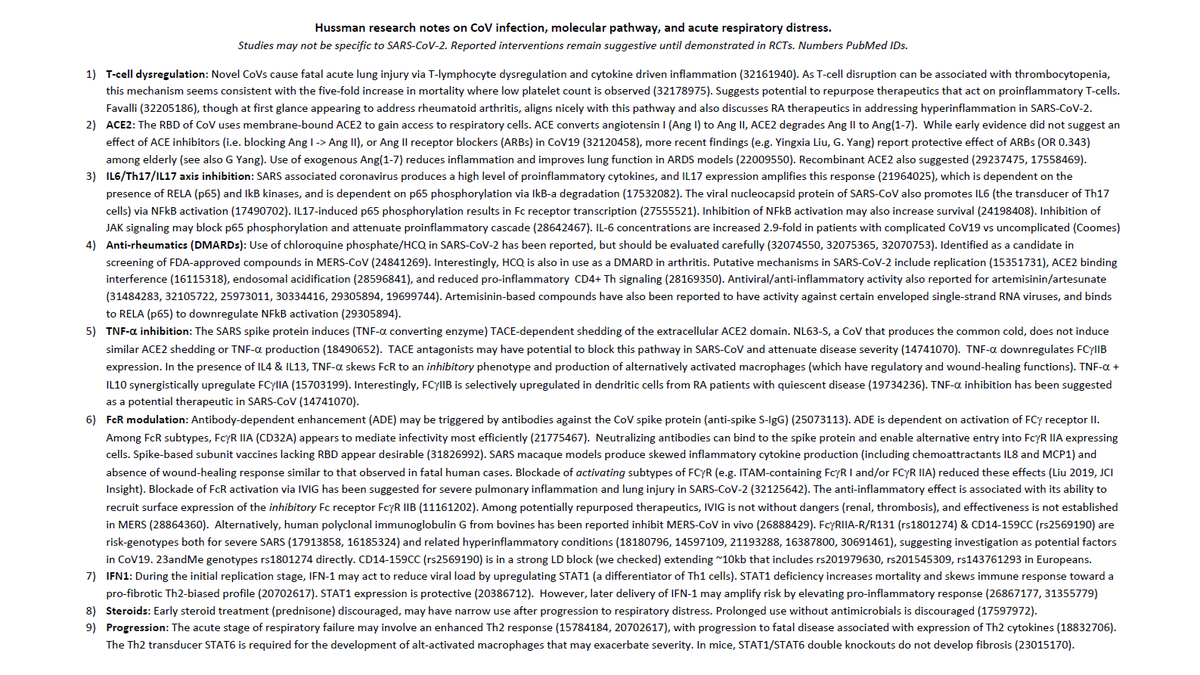 With respect to therapeutic modality, my impression is that part of the reason  #SARSCoV2 ( #COVID_19) is so lethal is that molecular interventions UPON ICU ENTRY, should be extended from pulmonology to rheumatology as well. Posting my updated pathway notes for research community.