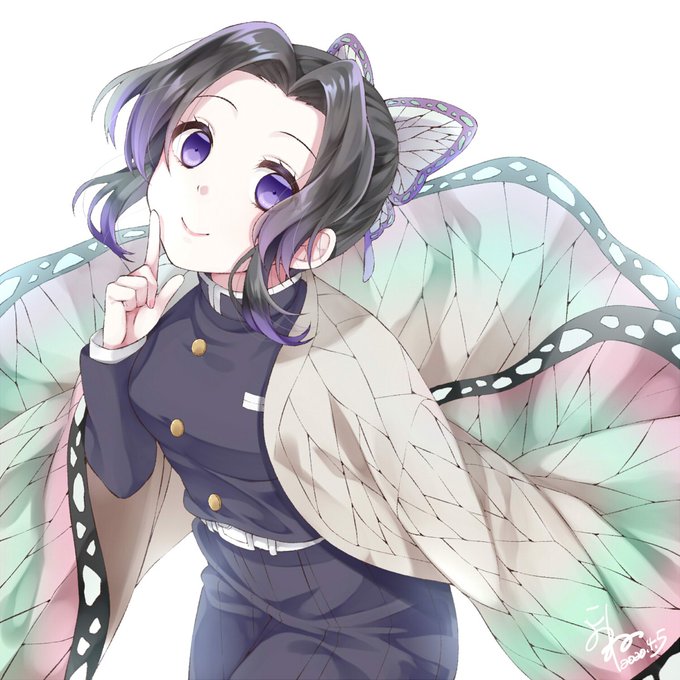 kubomiさんがTwitterに投稿した胡蝶しのぶ(鬼滅の刃)のイラスト。