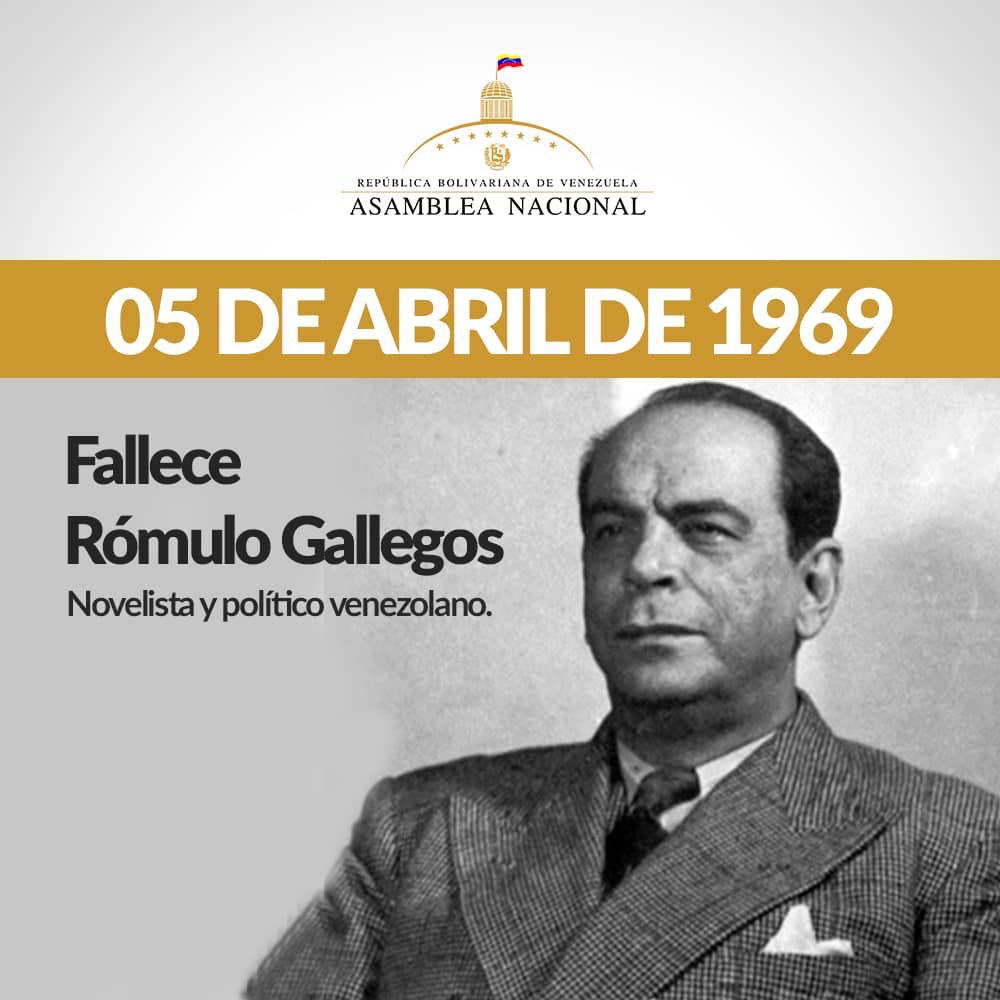 #5Abr | Hoy recordamos el fallecimiento del Expresidente de la República, Rómulo Gallegos, quien además dejó un gran legado literario para la cultura venezolana.