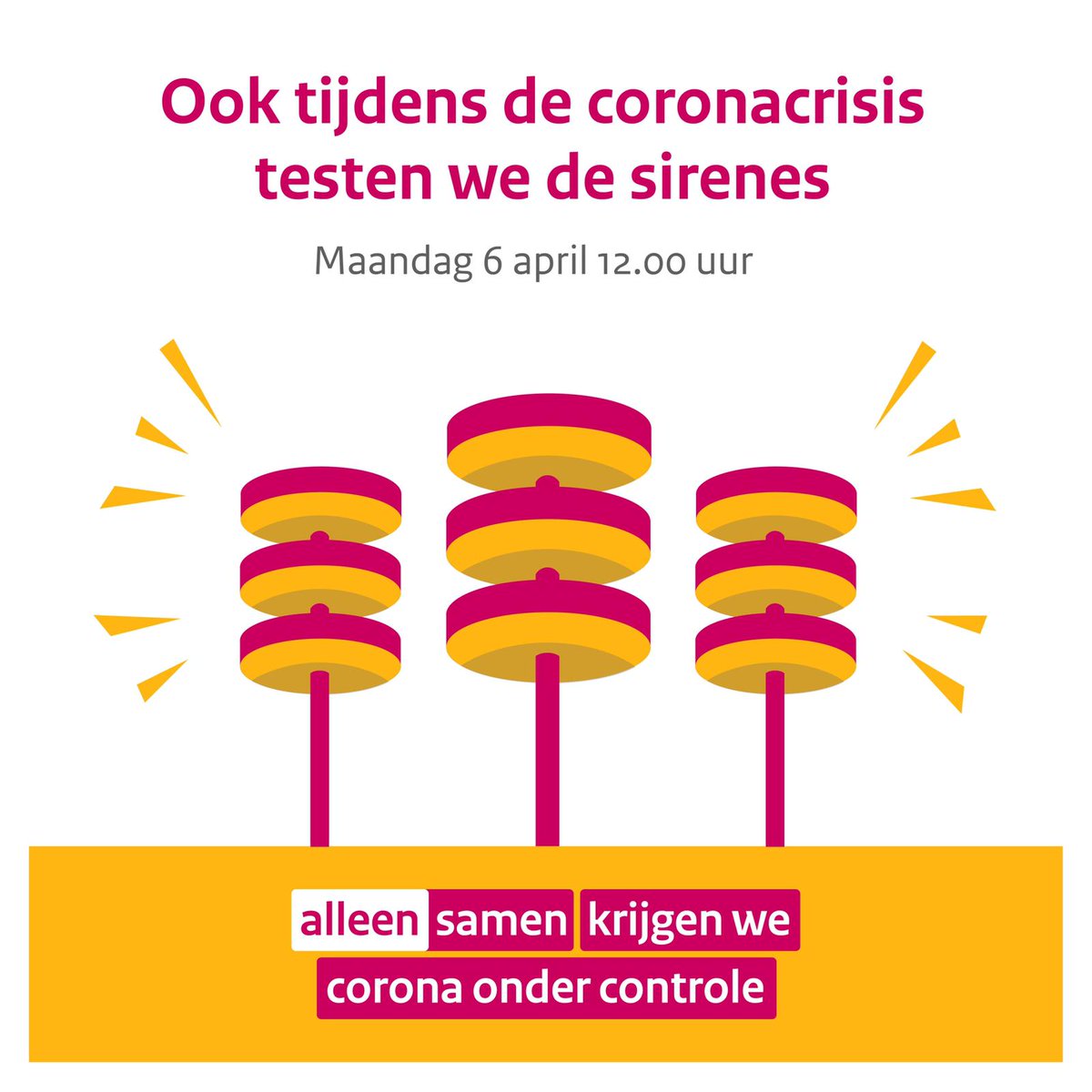 gem_Lelystad's tweet photo. Elke eerste maandag van de maand loeien alle 4278 sirenes in Nederland. Ook tijdens de coronacrisis. De sirenes loeien maandag 6 april om 12.00 uur. #AlleenSamen #lelystad https://t.co/IMtruCEgqv
