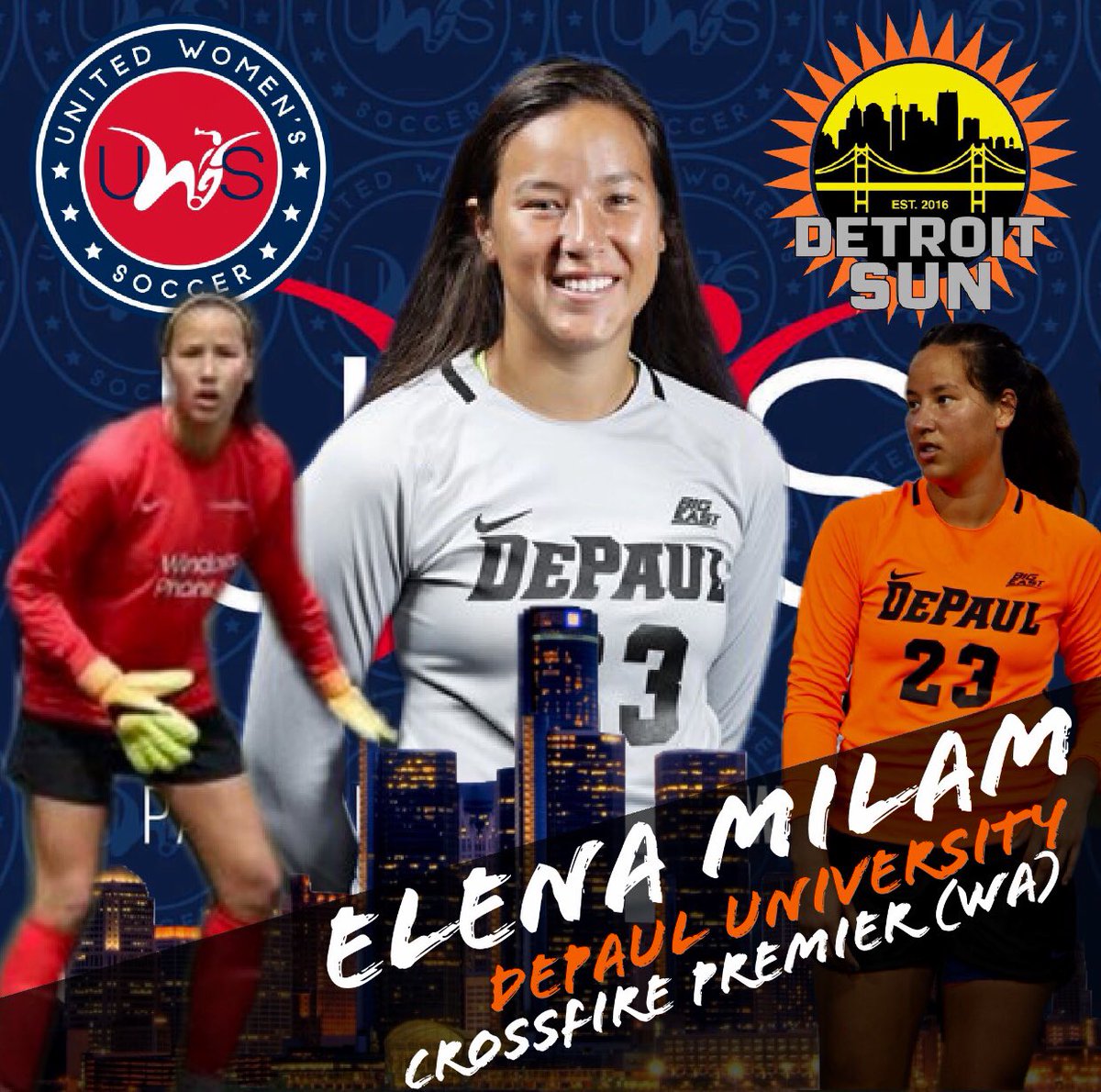 The <a href="/DetroitSunFC/">Detroit 🦄 Sun FC</a> proudly welcome keeper Elena Milam for the 2020 <a href="/UWSSoccer/">United Women's Soccer (UWS)</a> summer season.
<a href="/OpportunityDET/">Opportunity Detroit</a> @DetroitWoCFest 
<a href="/techtowndetroit/">TechTown Detroit</a> <a href="/MidtownDetroit/">Midtown Detroit, Inc</a> 
<a href="/MLiveSports/">MLive Sports</a> <a href="/BuyMichiganNow/">Buy Michigan Now</a>
<a href="/DePaulWSOC/">DePaul Women’s Soccer</a> <a href="/DePaulAthletics/">DePaul Athletics</a>
<a href="/Hour_Detroit/">Hour Detroit Magazine</a> <a href="/DetroitChamber/">Detroit Regional Chamber</a> 
<a href="/michigannews/">MLive.com News</a> <a href="/MLiveDetroit/">MLive Detroit</a>