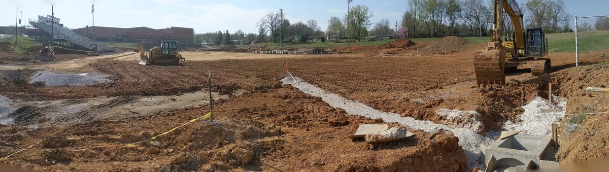 MeadeTrackXC's tweet photo. Update: They started working on the visitors side retaining wall. https://t.co/ejpQIprHo4