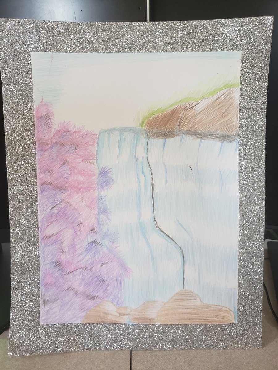 MyWorldFiction's tweet photo. It took me a couple days because the boys wouldn't let me be great. But it came out pretty. #coloredpencil #waterfall #art 
https://t.co/sVAwLIAhNY https://t.co/eARfhxG608
