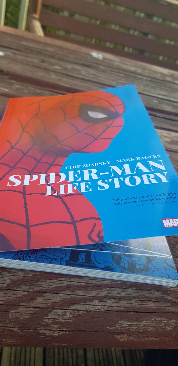 Enjoyed reading in the garden today. Life story is about Peter Parkers story as if he had aged normally from the 60' & been Spidey through some of the 20th centuries most defining events. Great writing with callbacks to other famous Spider-man stories and some great artwork. A+