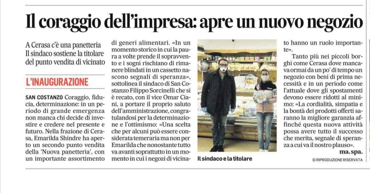 promuovi_AMO's tweet photo. Segnali di speranza
Per il @CorriereAdriati racconto apertura nuova attività #sancostanzo in questo periodo di #emergenza @filosorcinelli
#coronavirus #COVID19 https://t.co/qnLU01MkLG