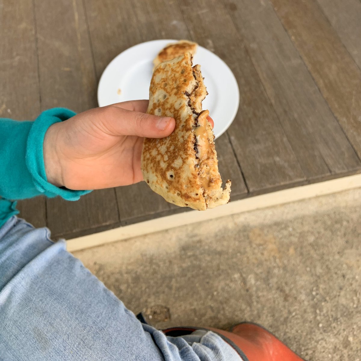 profyarrow's tweet photo. Peanut butter and Jelly on left over pancakes. #covidcooking #wastenot #wantnot https://t.co/AuA0KHQ3sl