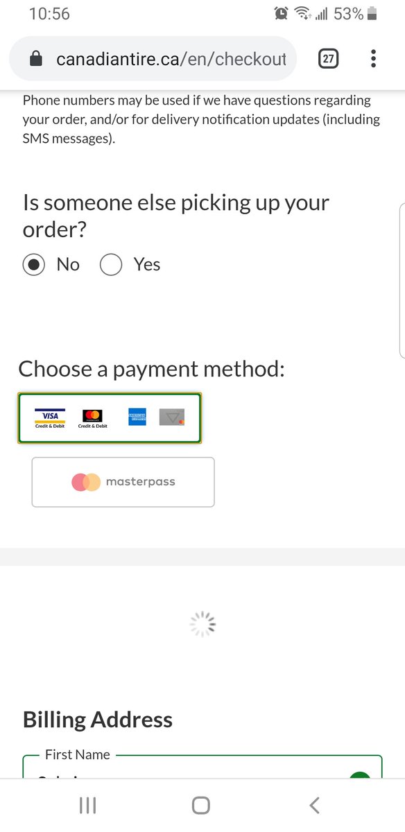 killahSab's tweet photo. When your @CanadianTire online order has been spinning for the payment information boxes to load for over an hour *facepalm* #onlineshoppingfail #contactlesstransactions https://t.co/EYPCVH4I7m