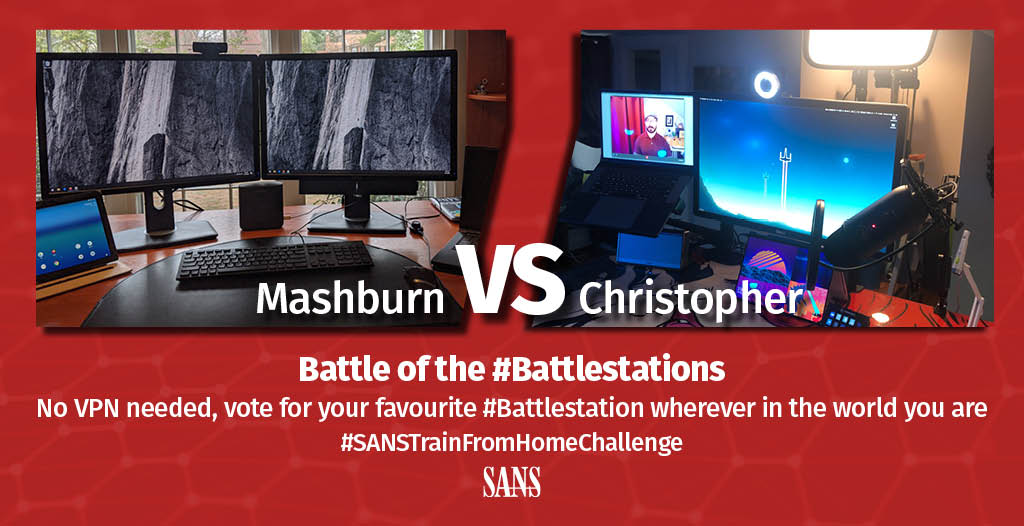 SANSEMEA's tweet photo. The final round of our #Battlestations challenge is within sight and there can only be one winner! 🏆

✅Cast your vote below to put either @d_mashburn or @jdchristopher through to tomorrow's final!

Have you entered our #SANSTrainFromHomeChallenge yet? 🔗:https://t.co/YOCSrwR8uY https://t.co/lPGxYxWhLY