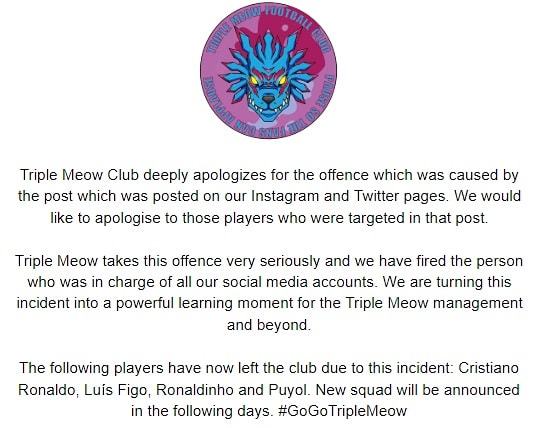 fc_meow's tweet photo. The post have now been removed from our twitter page. We deeply apologise. https://t.co/GomxUVvNkt