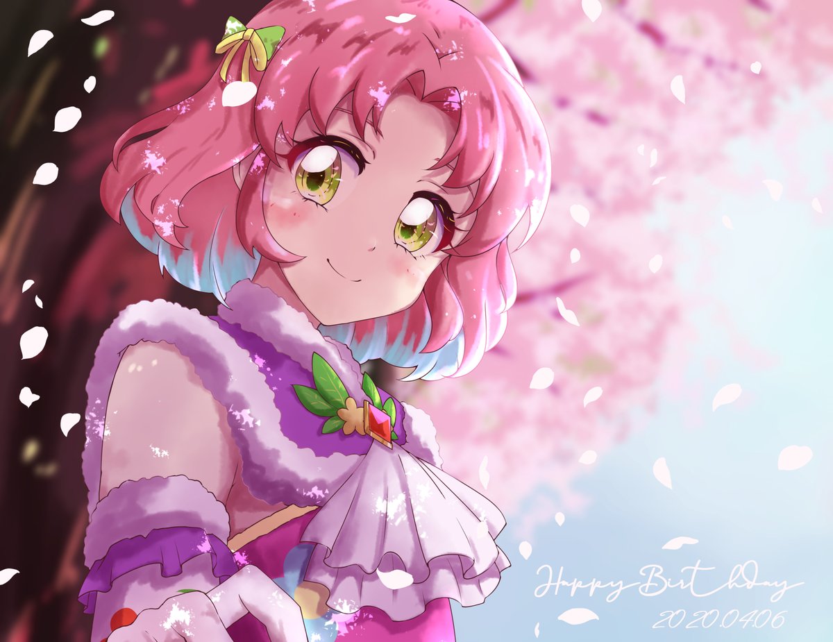 1girl smile pink hair solo gloves short hair looking at viewer  illustration images