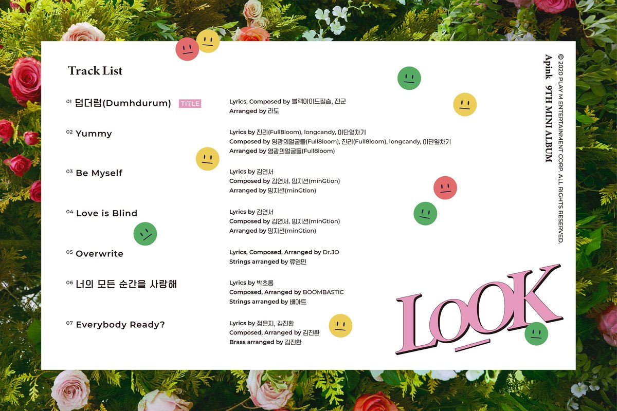 Seven tracks on #Apink upcoming 9th mini album #LOOK are revealed, including title #Dumhdurum prod. by #BlackEyedPilseung

#KoreanUpdates RZ