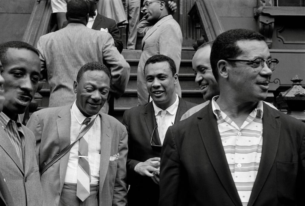 Eddie Locke, Jay C Higginbotham, Charles Mingus, Ernie Wilkins, Bill Crump. "Eddie Locke told me he rounded the corner of 126th Street … and nearly fainted. The giants of jazz! His heroes. Right there!" – Jonathan Kane (Art’s son)