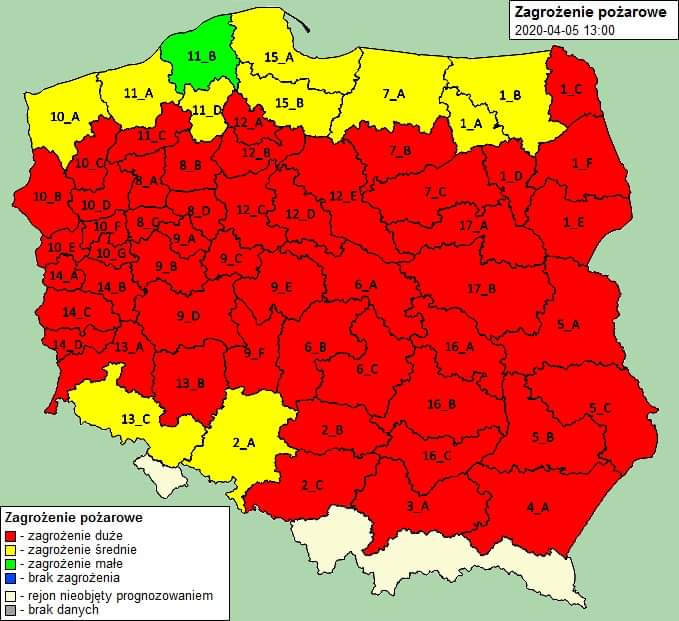 AnnaMalinowskLP's tweet photo. Tak wygląda obecnie mapa zagrożenia pożarowego w #LasyPaństwowe. Codziennie jest 2 razy aktualizowana. Prawie wszędzie mamy najwyższy stopień zagrożenia pożarowego. W tym roku na ochronę ppoż. wydamy 100 mln zł. https://t.co/KmAQAP8FeF