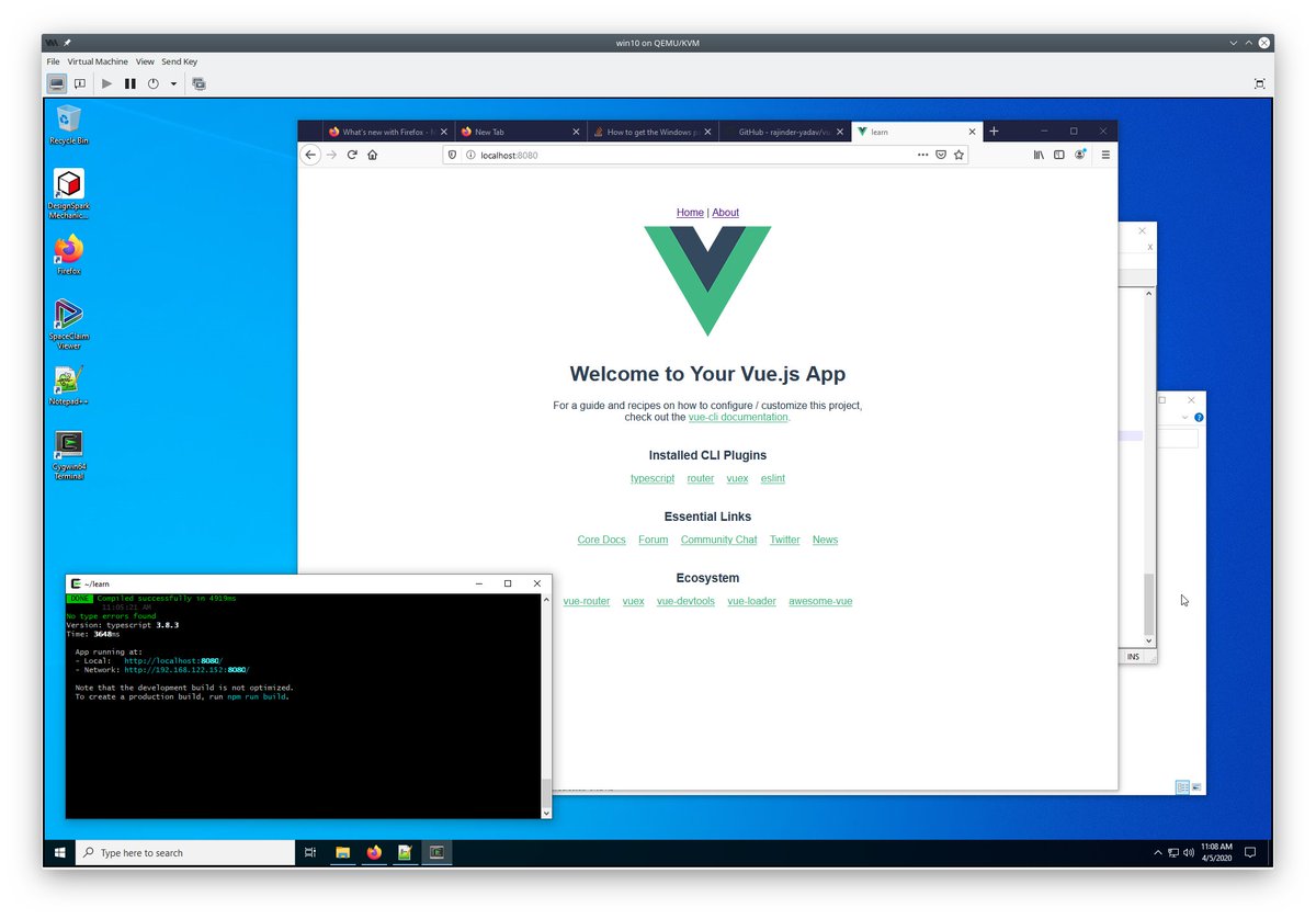 dev_mentor's tweet photo. Got Vue.js &amp; my new vu CLI for TypeScript projects working on Win10 using Cygwin64 😎

Going to do a write up on how to later. For now it's possible &amp; pretty easy if you know what you're doing.

vu CLI now works on Linux, MacOS and Win10

#vu #vuejs #typescript #cli https://t.co/g5td1Xbcva