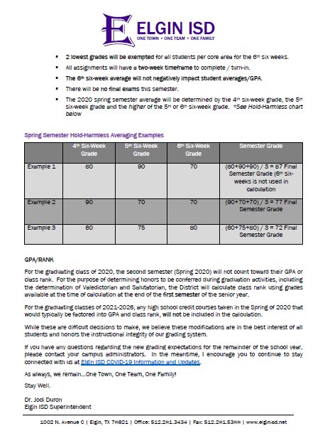 Please read the COVID-19 Updated  EISD Grading Guidelines  <a href="/ElginSupt/">Black Lives Matterᅠᅠᅠᅠᅠᅠᅠᅠᅠᅠᅠᅠᅠᅠᅠᅠᅠᅠᅠᅠᅠᅠᅠᅠᅠᅠᅠ</a>  <a href="/OTOT4EISD/">Parents for Elgin ISD</a>