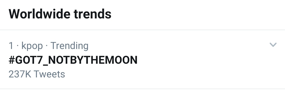 GOT7StreamTeam's tweet photo. #GOT7_NOTBYTHEMOON trending WORLDWIDE at #1 with 235k tweets

Keep tweeting ahgase 🥳🔥🔥🔥

Also please mention below tags:

#GOT7 
#GOT7_DYE
#GOT7_NOTBYTHEMOON 
@GOT7Official https://t.co/6UQN78My7a