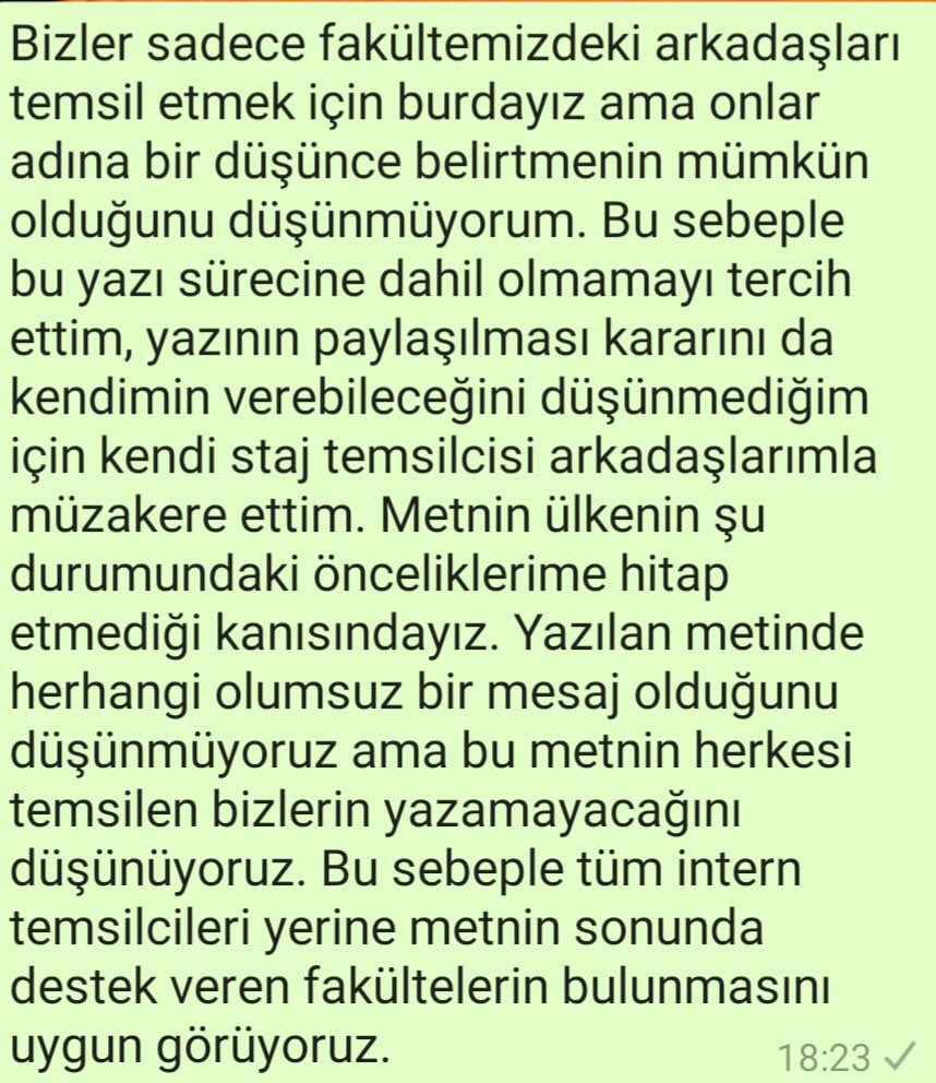 Ankara Üniversitesi Tıp Fakültesi Dönem 6 Temsilciliği adına düşüncemiz bu yöndedir.