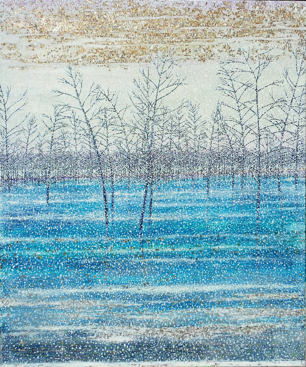 BettiDumi's tweet photo. Silent falls on the lake.
39.4 W x 47.2 H x 0.8 in.
It' s a mixed media: oil and glass colors on canvas and the use of silver leaf to enhance the frozen water and the metallic sky 
#duminucoelisabetta #saatchiart 
#artgallery #landscapepainting 
#contemporaryart #artgallery https://t.co/YBhl94qJuM