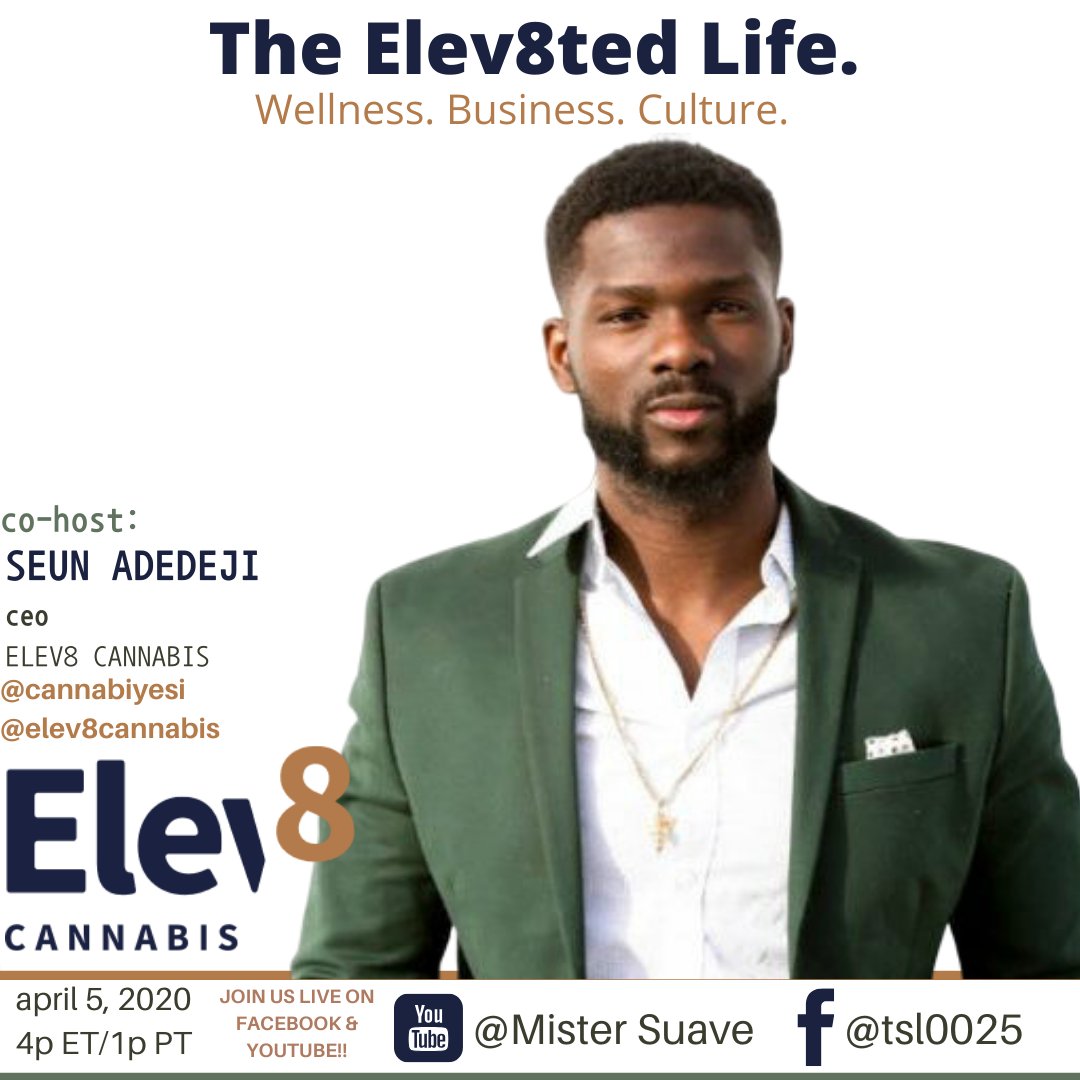 SuaveLlc's tweet photo. Lets get #elev8ed.ย
Teaming up w/ @Elev8Cannabis CEO, @Cannabiyesi for a lil #coast2coast commentary bridging generations & covering all things #wellness #business & #culture for #TheElev8dLife ย
Live @ Mister Suave Youtube Channel 4pET/1pPT
https://t.co/OCMHumL8ES
#TSLglobal https://t.co/PPoBX9spbv