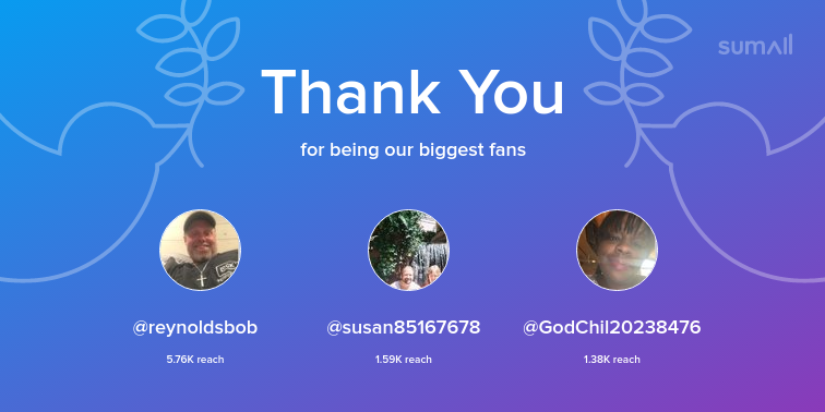 ValerieBuck20's tweet photo. Our biggest fans this week: reynoldsbob, susan85167678, GodChil20238476. Thank you! via https://t.co/HE9QzLRHw5 https://t.co/kYv3sb2wT7