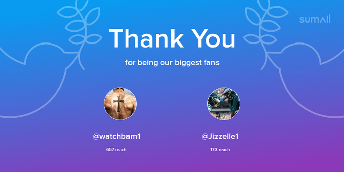 Our biggest fans this week: watchbam1, Jizzelle1. Thank you! via https://t.co/21GqVZPVp7 https://t.c