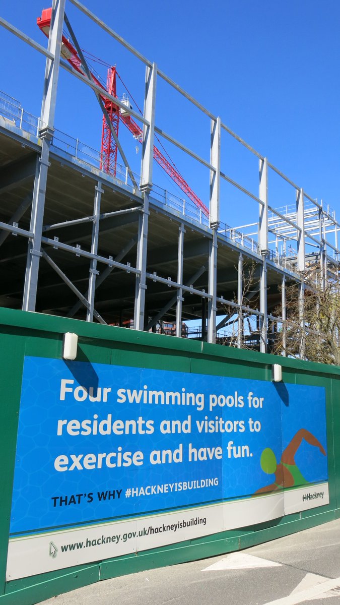 12/ Hoardings marking Hackney Council's redeveloped and expanded Britannia Leisure Centre.