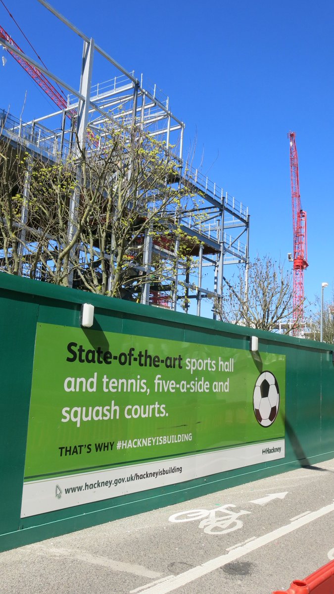 12/ Hoardings marking Hackney Council& #39;s redeveloped and expanded Britannia Leisure Centre.