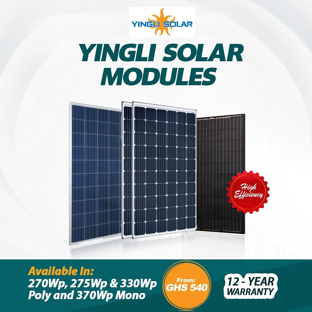 optima_solar's tweet photo. High cell efficiency with 12 year warranty Yingli Solar Modules. Available in 270Wp, 275Wp &amp; 330Wp Polychrystalline and 370Wp Monochrystalline. Price starts from GHS 540.
Call Optima solar now to order on 0555566827  or visit our website at https://t.co/oQ6urBltxv. https://t.co/M7TGbzRxrX