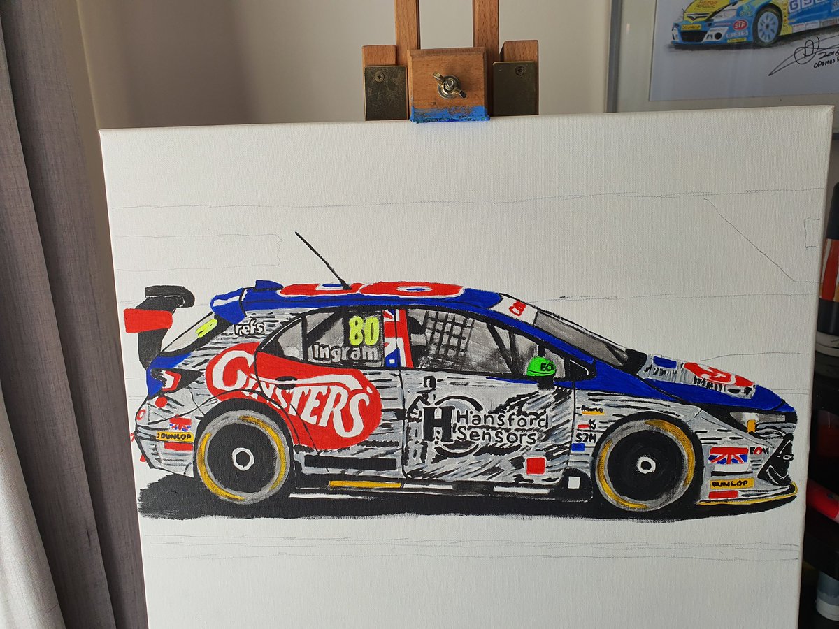 CmBJeb's tweet photo. The @Tomingram80 @SpeedworksMS @therealginsters @BTCC painting coming along!! Still plenty of detail and shading on car to do along with background. This has now been reserved. #btcc #missingracing #motorsport #motorsportartist https://t.co/XPqoGZl9Fp