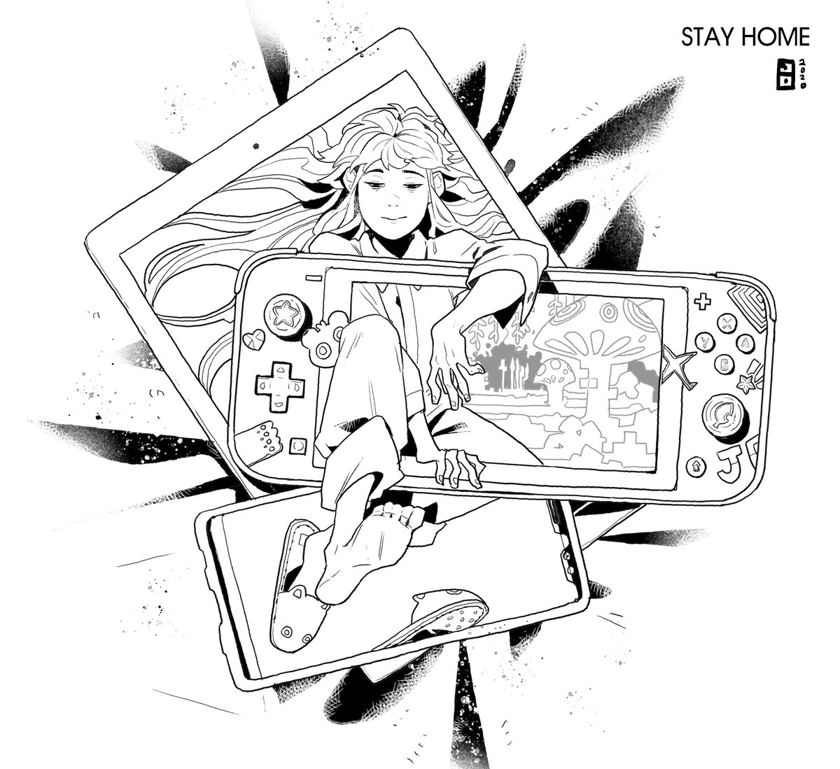 These are the line art of my latest work. I don't know if this will help, but IF YOU LIKE, you can freely use them to paint as a hobby during your stay at home. It doesn't matter if you print it or use the computer. You don't even have to tag me! ? 