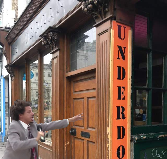 Cian909's tweet photo. @TheUnderDogPub LET ME IN. Inspired by the madness of no draught beer. Can't wait for this to all blow over, won't be taking it easy down the stairs. https://t.co/V1YrF9djPX