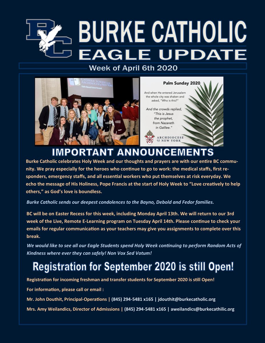 BCHSPresident's tweet photo. BC Eagle Update. God Bless and be safe! #BCFamily #Nonvoxsedvotum #liveremotelearning https://t.co/dsyeUtr1nO
