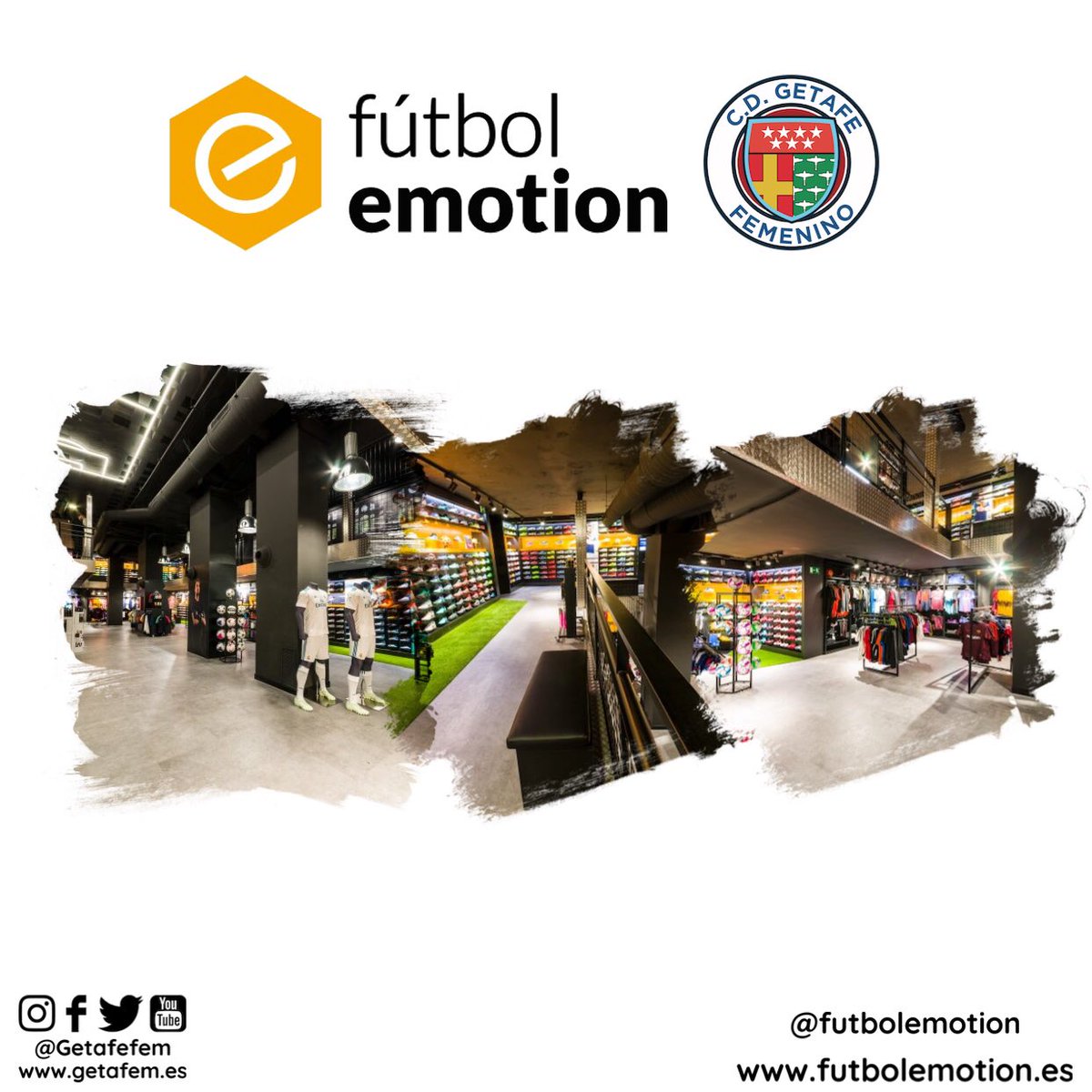 Fútbol emotion ( <a href="/futbolemotion/">Fútbol Emotion</a> ) será el proveedor oficial del getafe femenino la próxima temporada. 
Sigue su apuesta por el fútbol femenino, ya que ha patrocinado jugadoras de primera división, al igual que clubes de la máxima categoría.
Posee tiendas en toda Península Ibérica