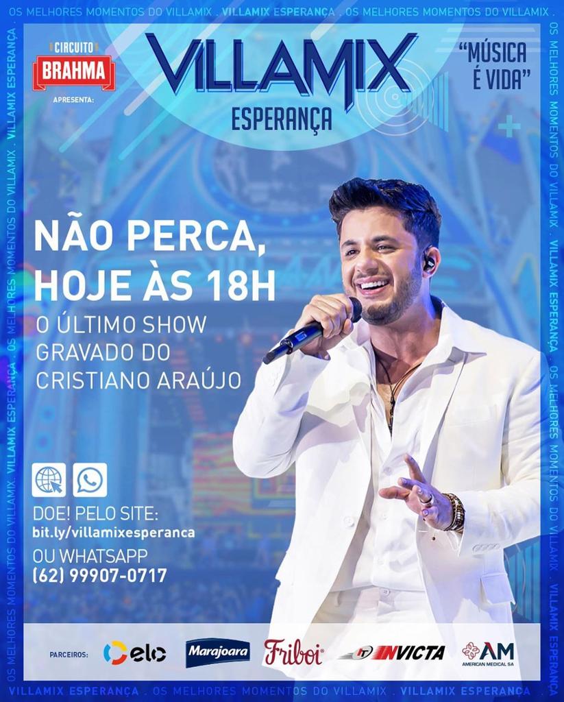 VSertanejo's tweet photo. ATENÇÃO GALERA!!! Live hoje do último show gravado do nosso mito CRISTIANO ARAÚJO, vai ser no canal Villa Mix lá no YouTube 18h!!! https://t.co/xoK8haiPn9