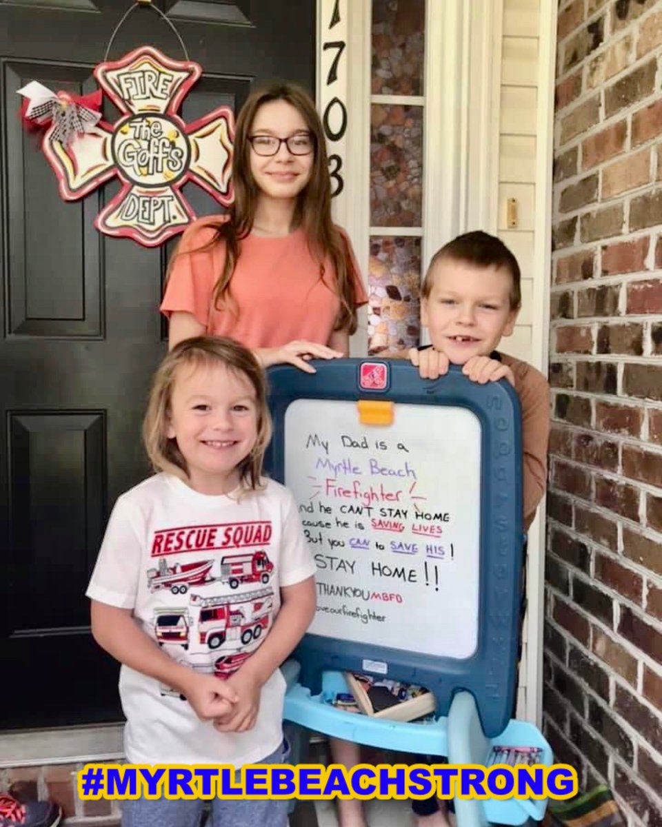 MyrtleBeachFire's tweet photo. MBFD Engineer Kevin Goff's Family wants to remind you to protect yourself and our first responders. #stayhome #firefightersafety #covid19 #myrtlebeachstrong #mbfd #family #stayhomemb #weloveourcity #firedad #earnit #care #firstresponders https://t.co/hNFvhgaWMj