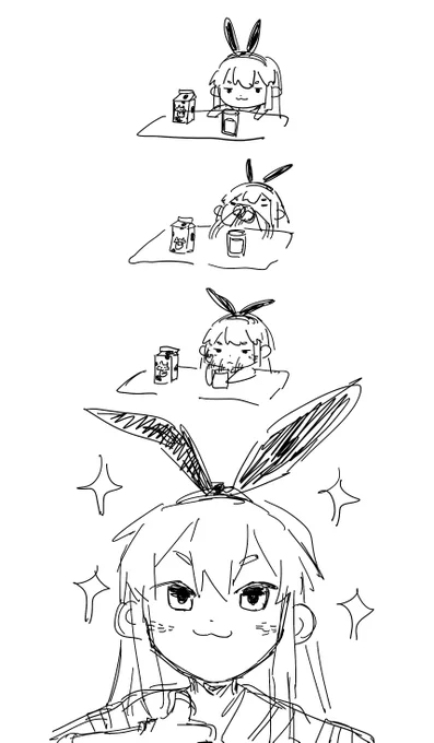 Shimakaze-chan finishes a glass of milk in the blink of an eye. 