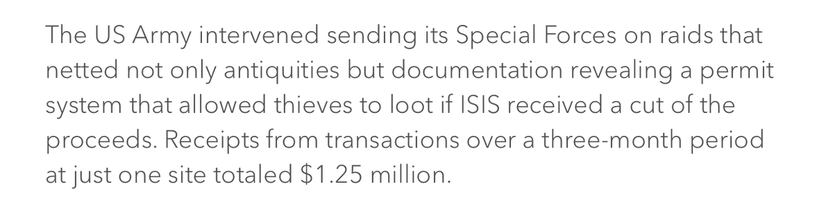 Just one sentence here (the 2nd one) on how much ISIS profited from antiquities looting contains at least 3 errors -- all exaggerating the amount of money ISIS made.