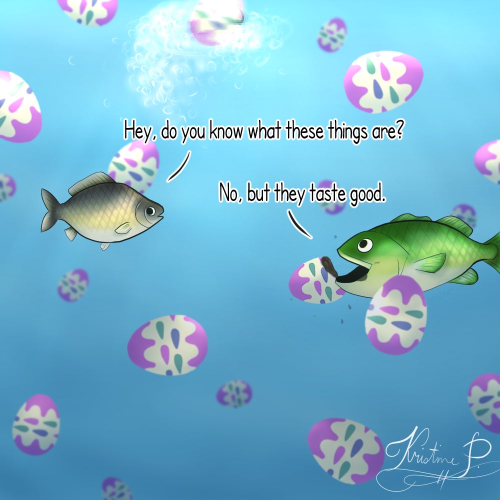 kristineplus's tweet photo. Are fish allowed to eat chocolate eggs?

#AnimalCrossing #NewHorizons #ACNH #BunnyDay #digitalart https://t.co/fyDR0aaxow