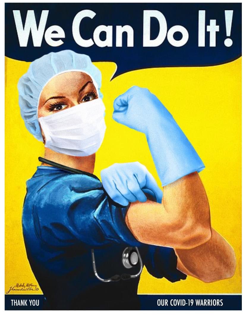 MelodyMatheny's tweet photo. I created this version of Rosie the Riveter, which I call Nora the Nurse, for all of our COVID Warriors out there on the front lines. Thank you for your hard work and dedication. Much love to you all. #COVID19 #coronavirus #COVID19Pandemic https://t.co/TaWHZky8GX