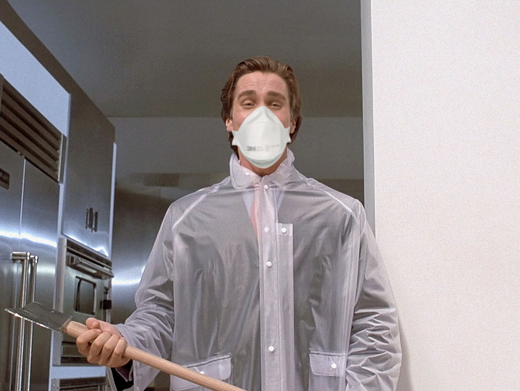 Ultimately,  #Covid_19 means to the 2020s what cocaine meant to the 1990s. The virus is, in many ways, like the mutation viruses that 80s & 90s movies obsessed over. It has mutated all of us into Patrick Bateman.