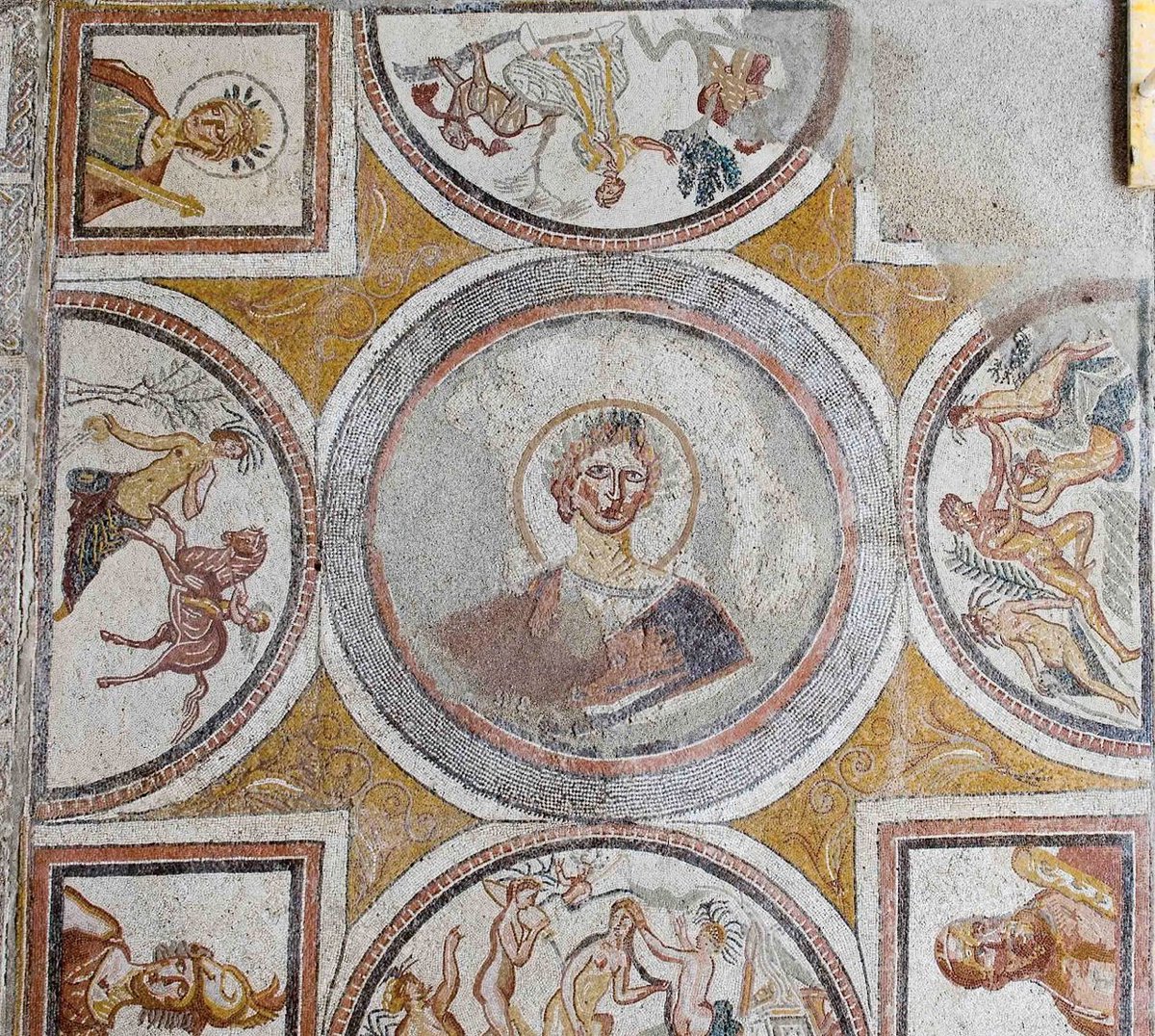 rubsmontoya's tweet photo. One of the mosaics was displayed in a #cubiculum identified by an inscription and had a numbed female bust (probably an allegory of 'Felicitas') in a medallion, scene of love and metamorphosis and other characters. The #inscription was displayed at the entrance of the room and https://t.co/DK8reIYo6j