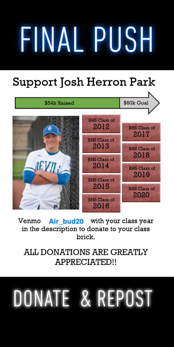 We have raised over $25k this week. Looking to make the final push to our goal! Donate to your class brick and repost for awareness. 
my.cheddarup.com/c/baf-herron-p…