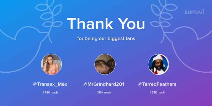Our biggest fans this week: Transex_Mex, MrGrindhard201, TarredFeathers. Thank you! via https://t.co/MQbZ2Va1B6