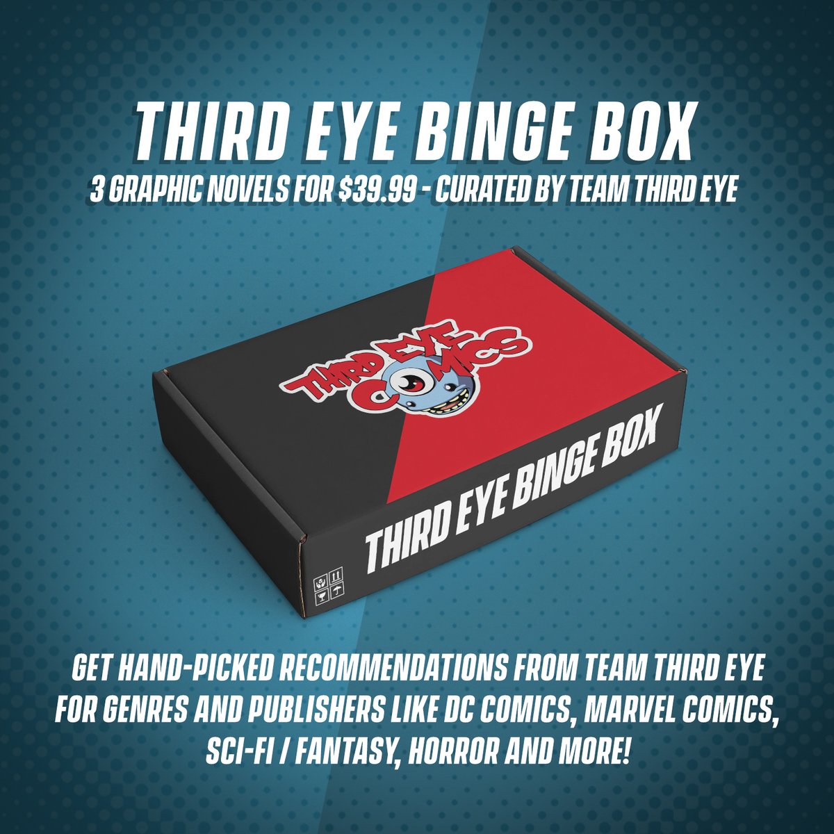 thirdeyecomics's tweet photo. Want home-delivered recommendations featuring faves like @JeffLemire @SavageSmallwood @brianazzarello @Remender @RobertKirkman @Andrew_MacLean @GregTocchini @CharlesSoule @_gustavoduarte @goraina? Try the new Third Eye #BingeBox! DETAILS: https://t.co/xGkDmF0xrq https://t.co/fZTbdbGsSQ