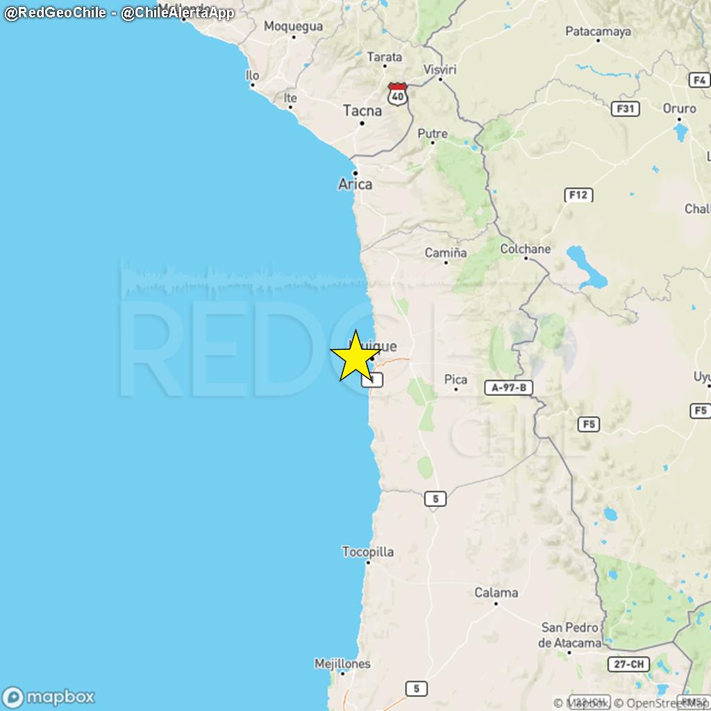 RedGeoChile's tweet photo. PRELIMINAR ⚠️ | Sismo de magnitud 4.6 Richter ocurrió a las 12:29:33 del Domingo 05 de Abril a 18 km al oeste de Iquique, a una profundidad de 34.0 kilómetros (Fuente: #CSN).

¿Percibiste el sismo? ¡Repórtalo aquí!: https://t.co/qvr4ZVxfOz https://t.co/o7vGJ5zNUK